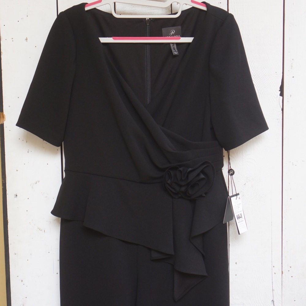 NWT Adrianna Papell Peplum Rosette Jumpsuit Black